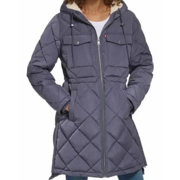 Levi's Jackets & Blazers - Levi's Women's Quilted Parka Jacket with Plush Hood, Odyssey Gray Size: Small